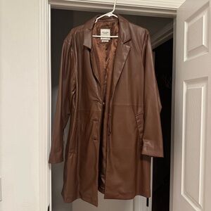 Abercrombie & Fitch Brown Vegan Leather Trench Coat Jacket